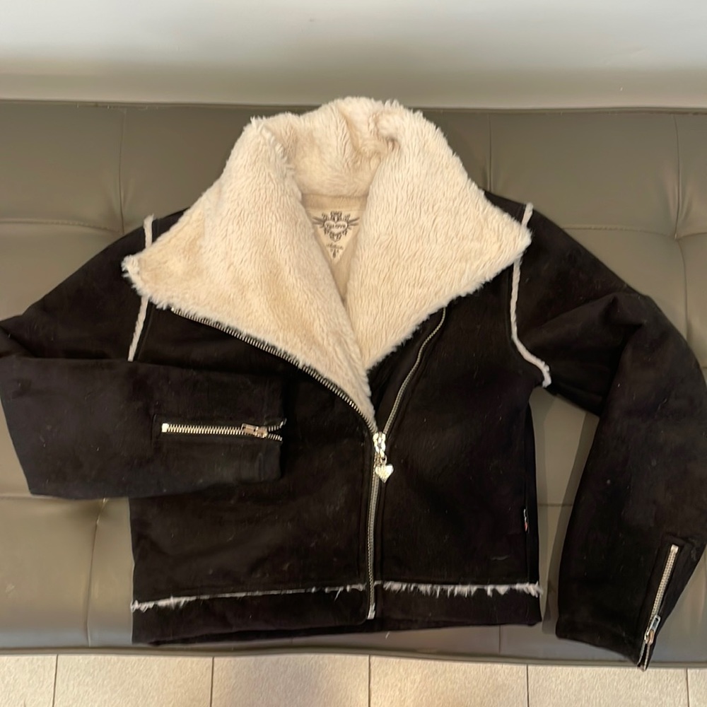 Kids warm and beyond soft and cozy T2LOVE faux shearling moto style kids jacket.